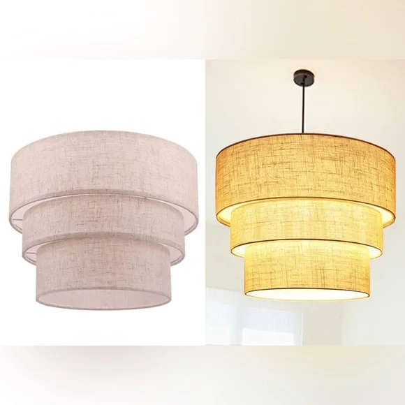 3 Tier Lamp Shade 13 inch Pendant, Floor Lamps, Hanging Light Cover Beige Linen - Picture 1 of 8